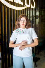 Women's basic T-shirt decorated with roses - Image 9